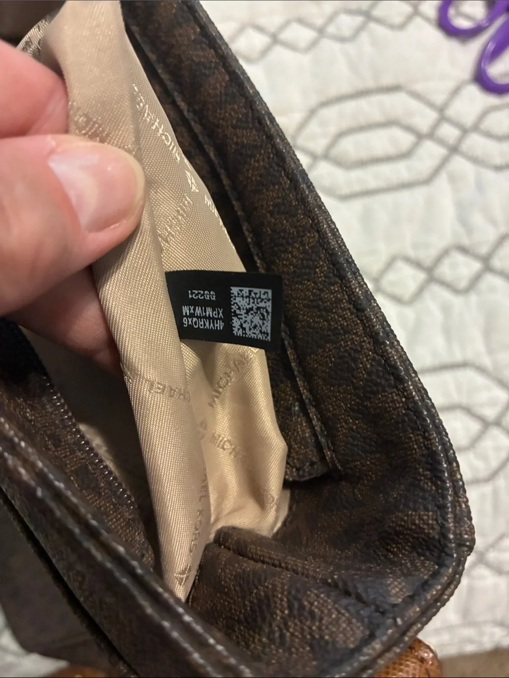 NWOT!!! Michael Kors Dark Brown Monogram Crossbody with Gold Charm